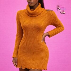 Women's Long Sleeve Knit Dress - Mustard